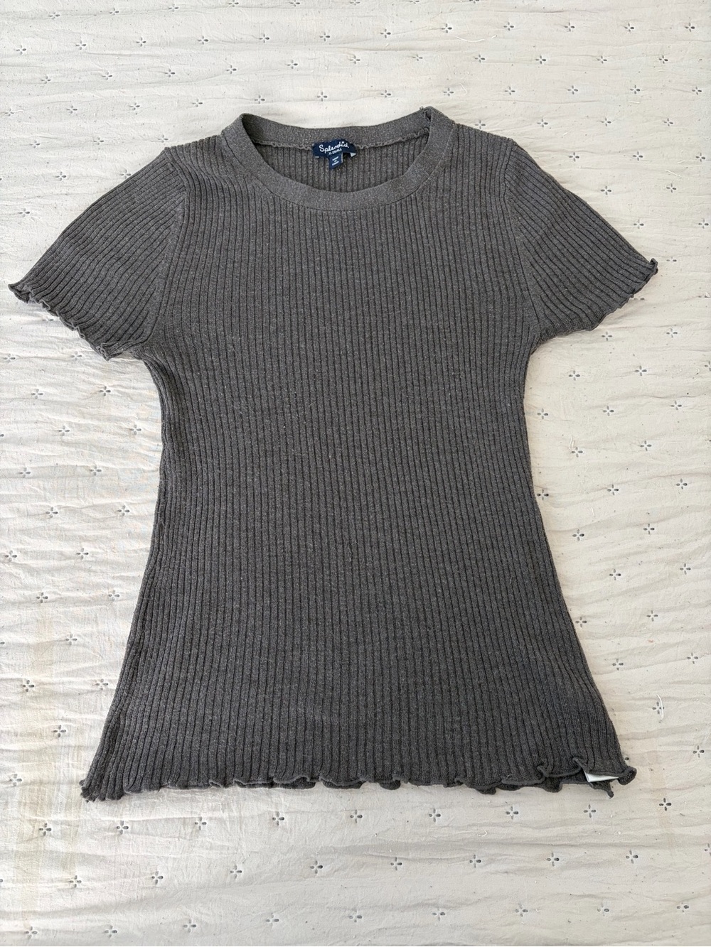 Dark Grey Wool Blend Ribbed T-shirt Lettuce Hem